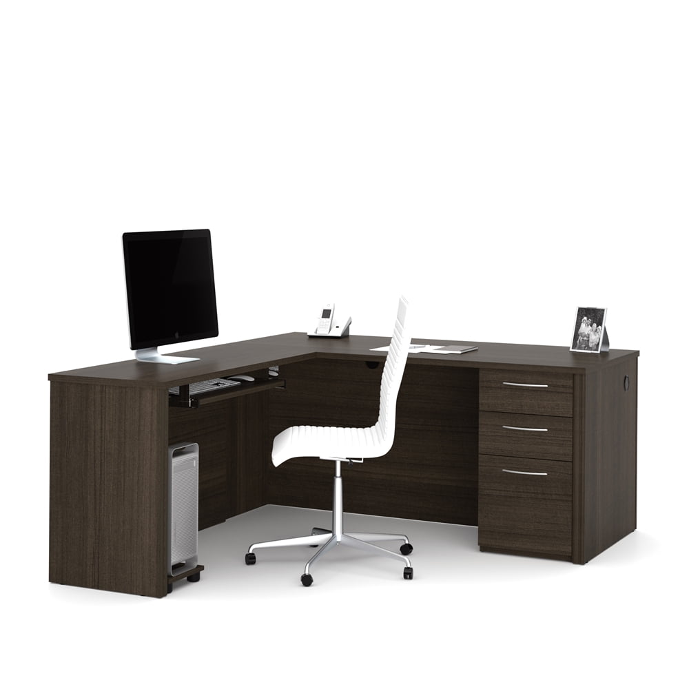 Contemporary Modern Brown L-Shaped Home Office Desk with Filing Drawer
