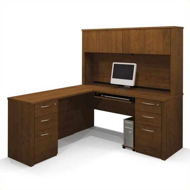 Bestar Embassy L-shaped Workstation with 2 Assembled Pedestals in Tuscany Brown