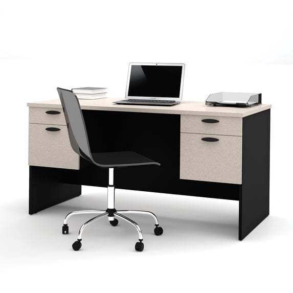 Bestar Hampton Executive desk in Sand Granite & Charcoal - 30.4" Height x 59.5" Width x 29.6" Length, two hanging pedestals, 1†work surface