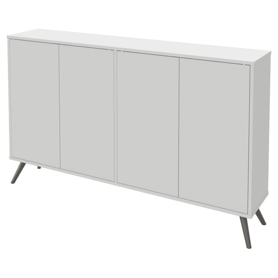 Bestar Krom Modern Wood Storage Console Table in White Finish with 4 adjustable shelves and angled metal legs