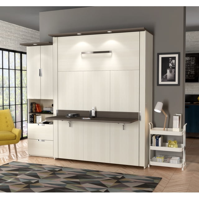 Bestar Lumina Queen Size Murphy Wall Bed with Mounted Storage Cabinet ...