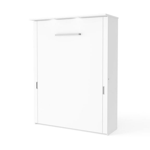 Bestar Lumina Queen Wall Bed with Storage Unit and LED Lights, White