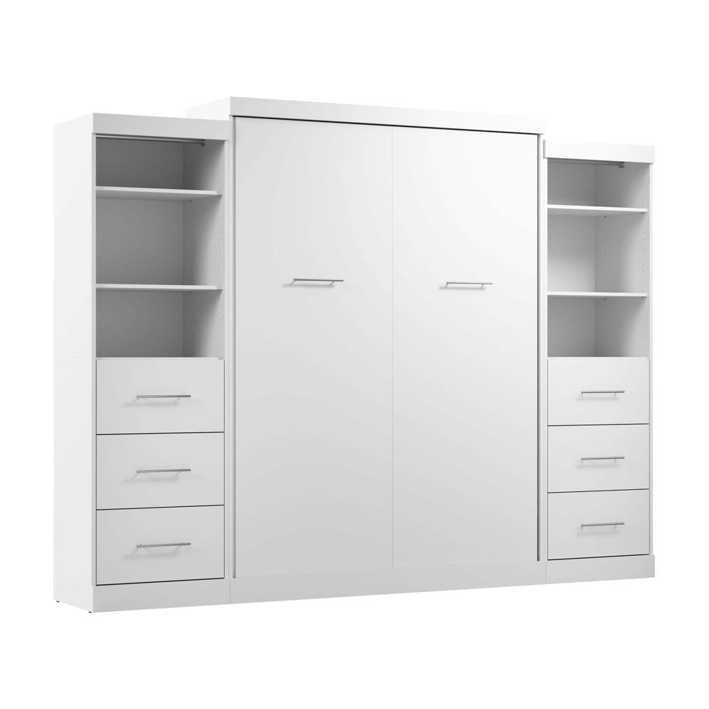 Nebula White Wood Queen Murphy Bed with Storage Drawers