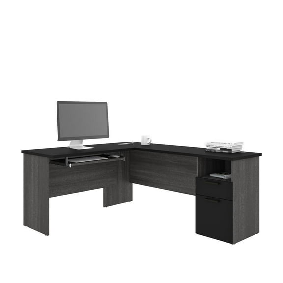 Bestar Norma L Shaped Computer Desk in Black and Bark Gray