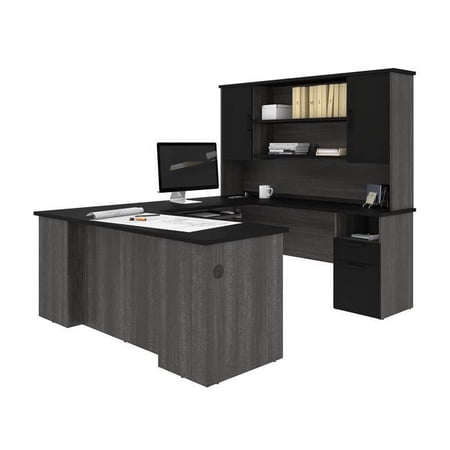 Bestar Norma Transitional Engineered Wood Computer Desk in Black and Bark Gray