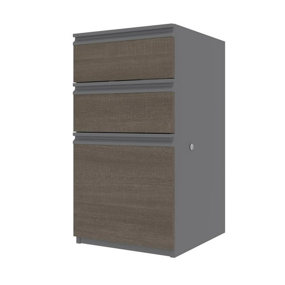 Bestar Prestige Plus 3 Drawer Add On File Cabinet in Bark Gray and Slate
