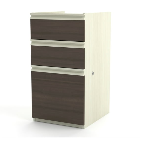 Bestar Prestige Plus 3 Drawer Pedestal in White Chocolate and Antigua