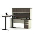 thumbnail image 1 of Bestar Prestige + Height Adjustable L-Desk with Hutch in White Chocolate & Antigua, 1 of 4