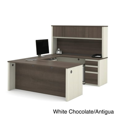 Bestar Prestige Plus U-Desk with Hutch in White Chocolate and Antigua