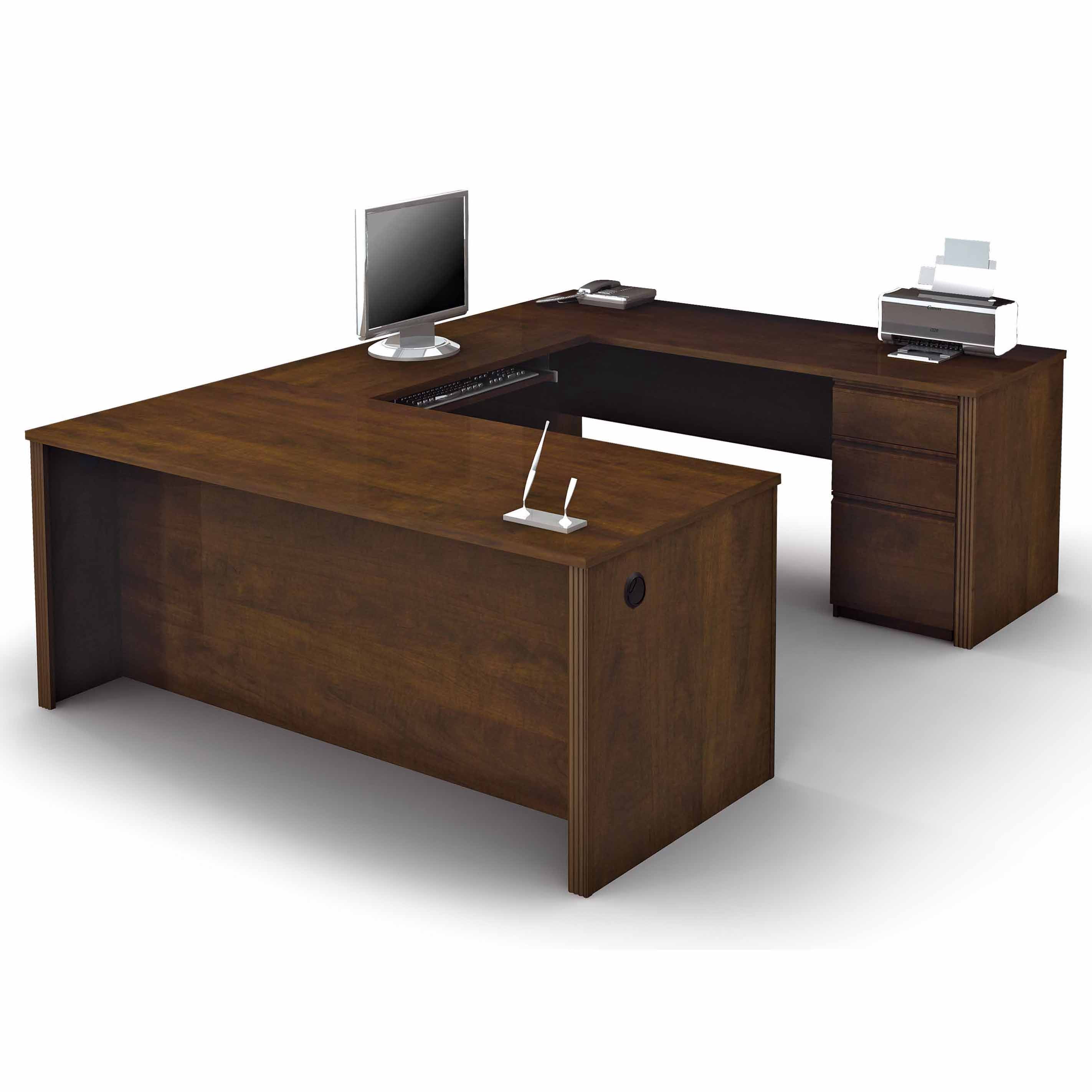 Bestar Prestige U-Shaped Workstation with Single Pedestal - Chocolate ...