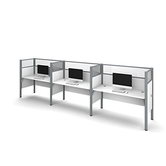 Bestar Pro-Biz 3 Person Melamine/Metal Workstation in White