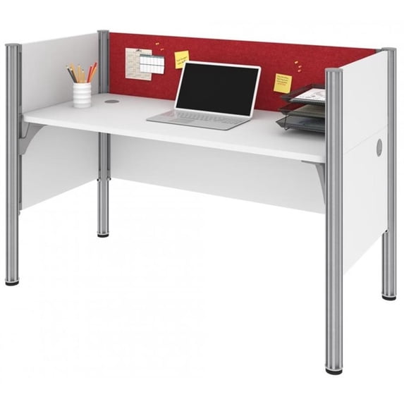 Bestar Pro-Biz Melamine/Metal Workstation in White and Red