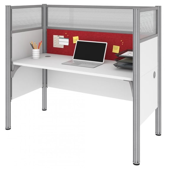 Bestar Pro-Biz Melamine/Metal Workstation in White and Red