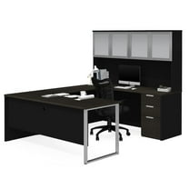 Bestar Pro Concept Plus U Desk with 4 Door Hutch in Deep Gray and Black