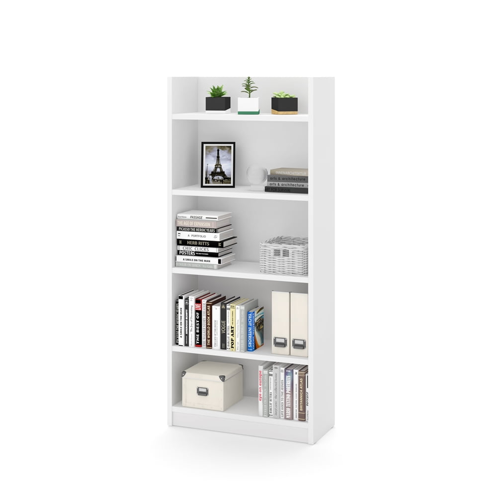 White Adjustable 5-Shelf Engineered Wood Bookcase