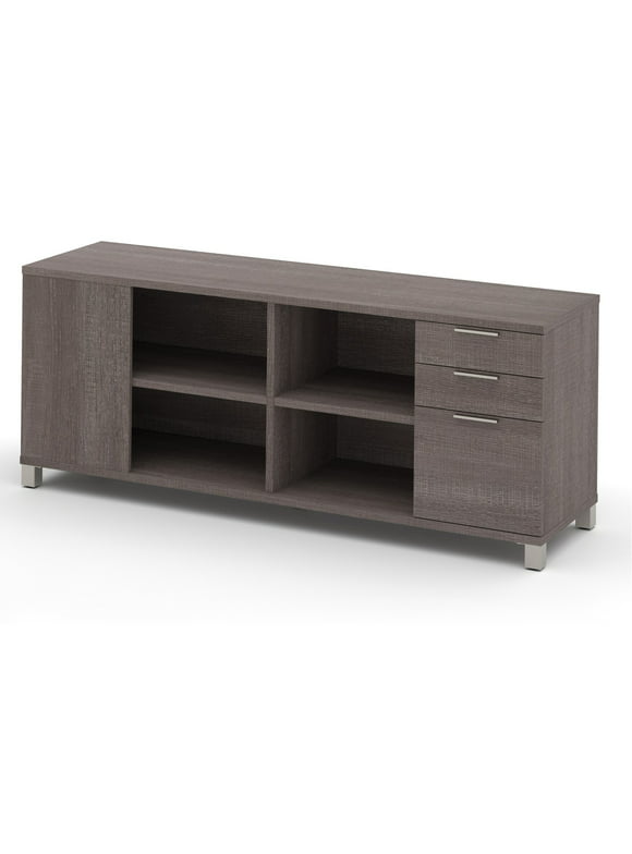 Bestar Pro Linea Credenza with Three Drawers in Bark Grey