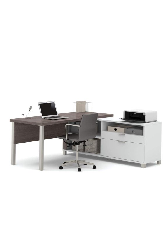 Pro-Linea L-Desk with legs in White and Bark Gray