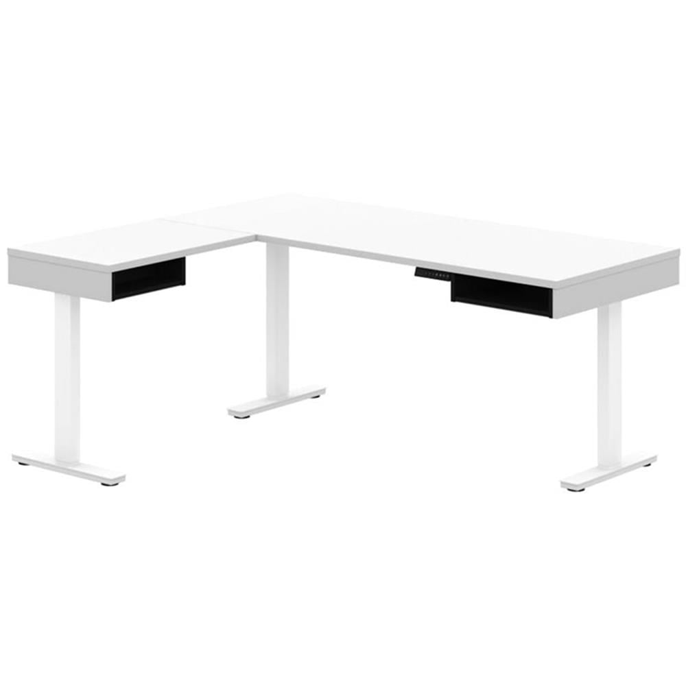 Contemporary Pro-Vega Adjustable L-Desk with Filing Cabinet in White & Black
