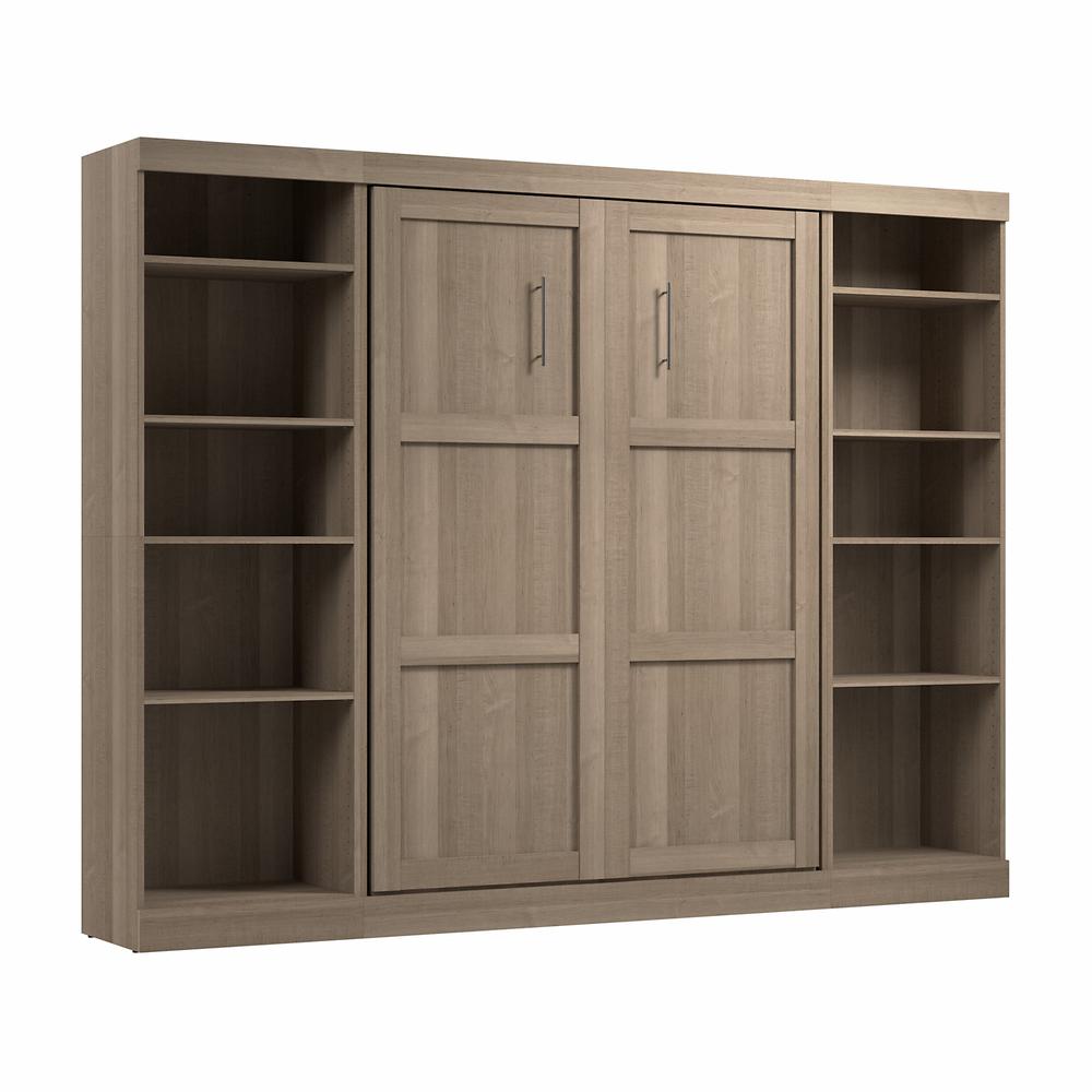 Bestar Pur 109" Engineered Wood Full Murphy Bed with Shelves in Ash ...