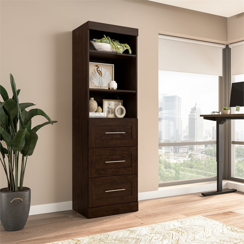 Chocolate Brown Engineered Wood Adjustable Closet Organizer with Drawers