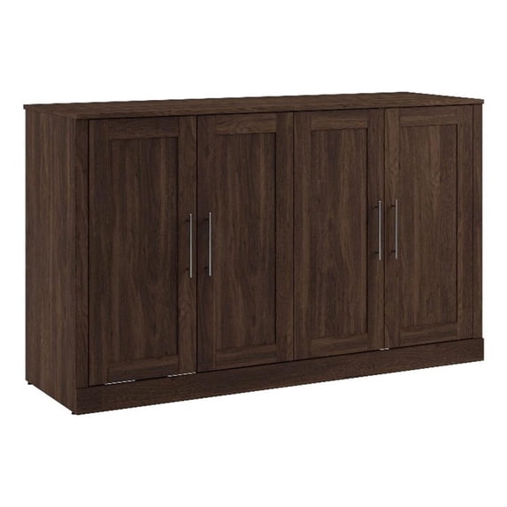 Bestar Pur 75" Engineered Wood Queen Cabinet Bed with Mattress in Black Walnut