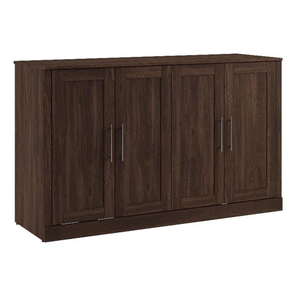 Bestar Pur 75" Engineered Wood Queen Cabinet Bed with Mattress in Black Walnut
