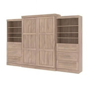 Bestar Pur Queen Murphy Bed and 2 Shelving Units w/Drawers(136W) in Rustic Brown