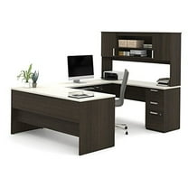 Bestar Ridgeley Modern Metal 3 Piece Office Set in Dark and White Chocolate