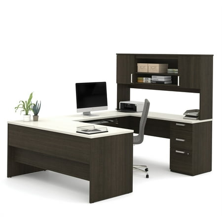 Bestar Ridgeley Modern Metal 3 Piece Office Set in Dark and White Chocolate