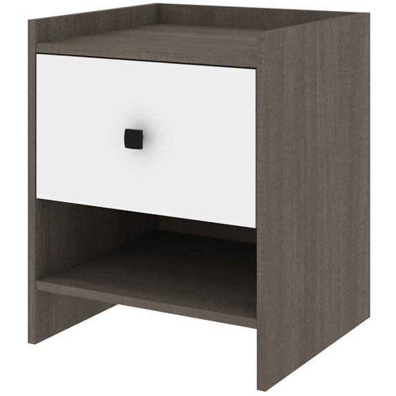 Bestar Sirah 1 Drawer Nightstand in Bark Gray and White