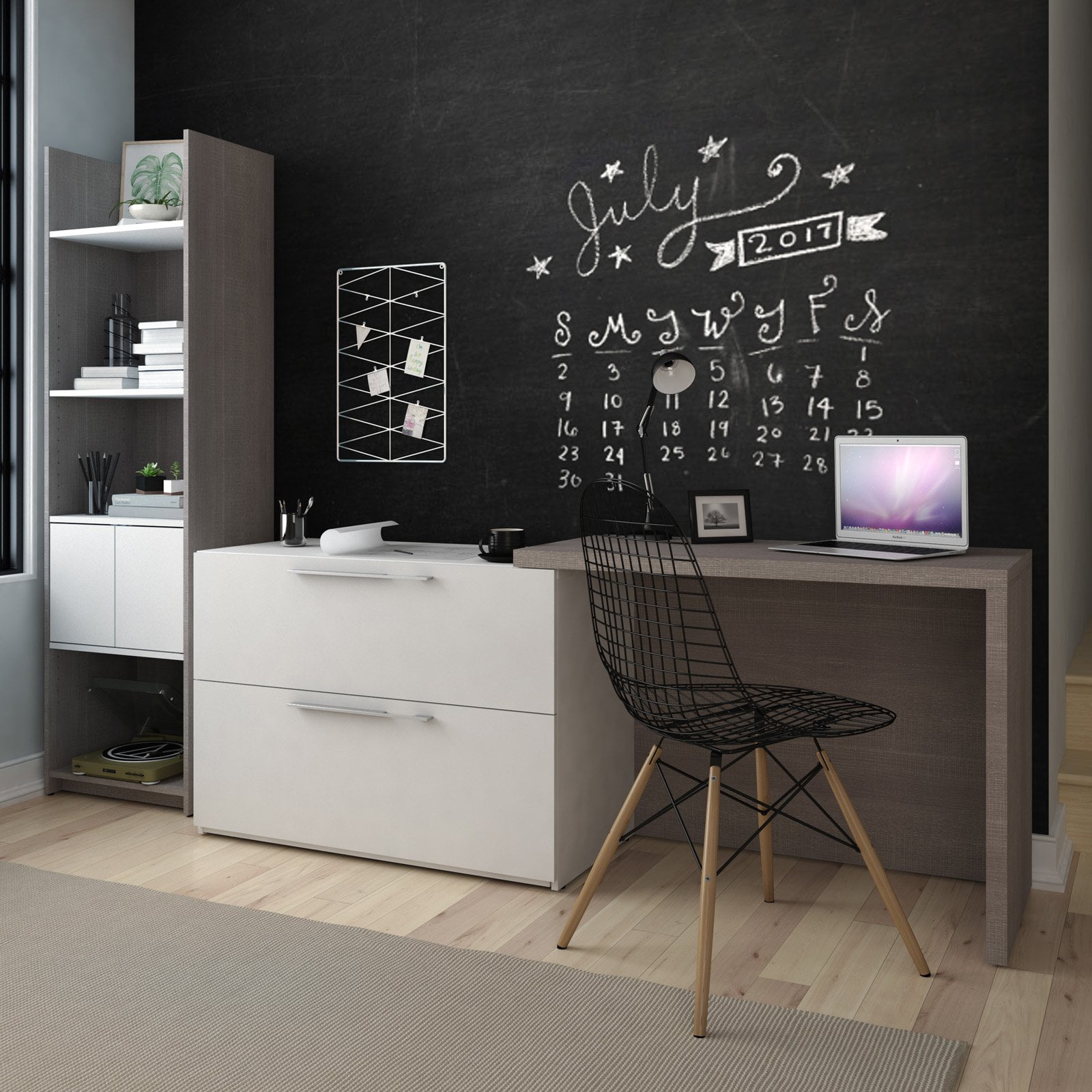 Bestar Small Space 2Piece Sliding Computer Desk and 20inch Storage