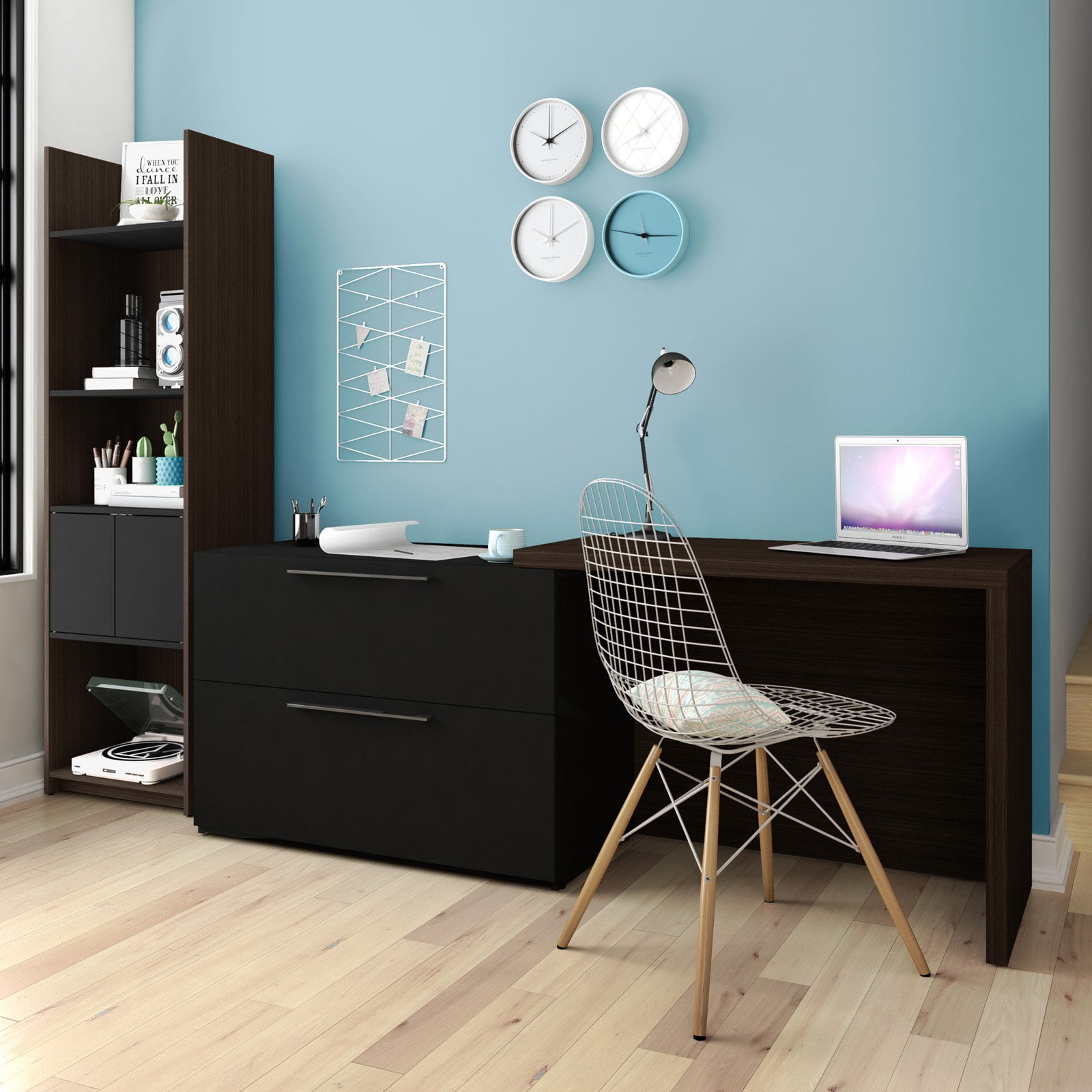 Bestar Small Space 2 Piece Sliding Computer Desk and Bookcase Set