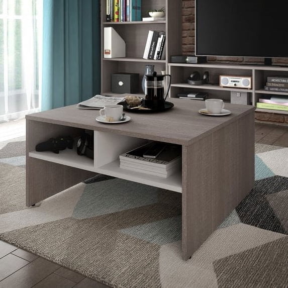 Bestar Small Space 29.5-inch Storage Coffee Table in Bark Gray and White
