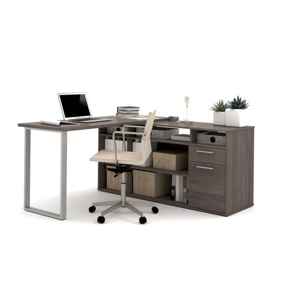 Bestar Solay 60W L-Shaped Desk in bark grey