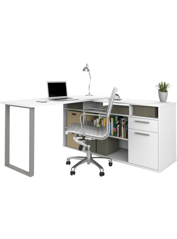 Bestar Solay L-Shaped Computer Desk with Storage in White