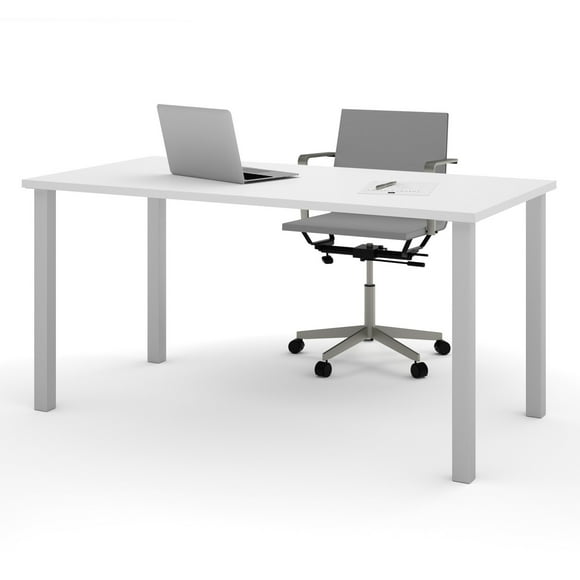 Bestar Universel 60W Table Desk with Square Metal Legs in white