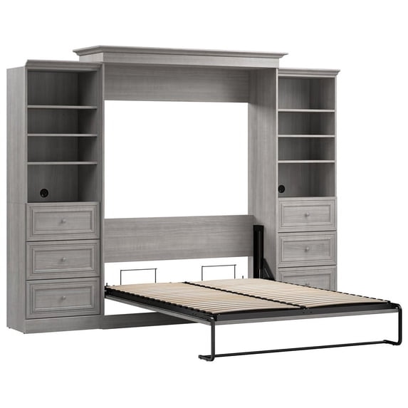 Bestar Versatile Engineered Wood Queen Murphy Bed & 2 Organizers/Drawers - Gray