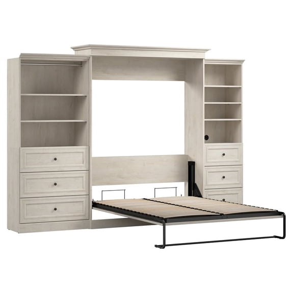 Bestar Versatile Engineered Wood Queen Murphy Bed and Organizers in Linen White