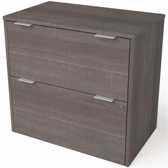 Bestar i3 Plus 2 Drawer Lateral Wood File Cabinet in Bark Gray