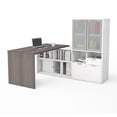 thumbnail image 1 of Bestar i3 Plus L-Desk with Frosted Glass Door Hutch in Bark Gray & White, 1 of 5
