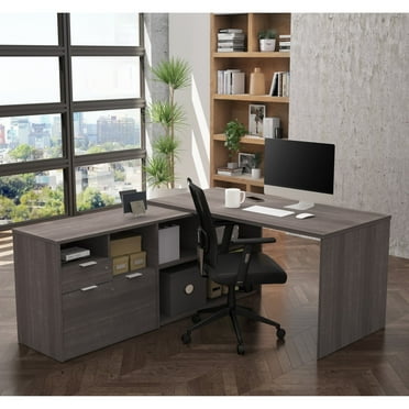 Bestar i3 Plus L Shape Computer Desk in Bark Gray