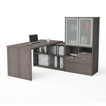 Bestar i3 Plus L Shape Computer Desk with Hutch in Bark Gray