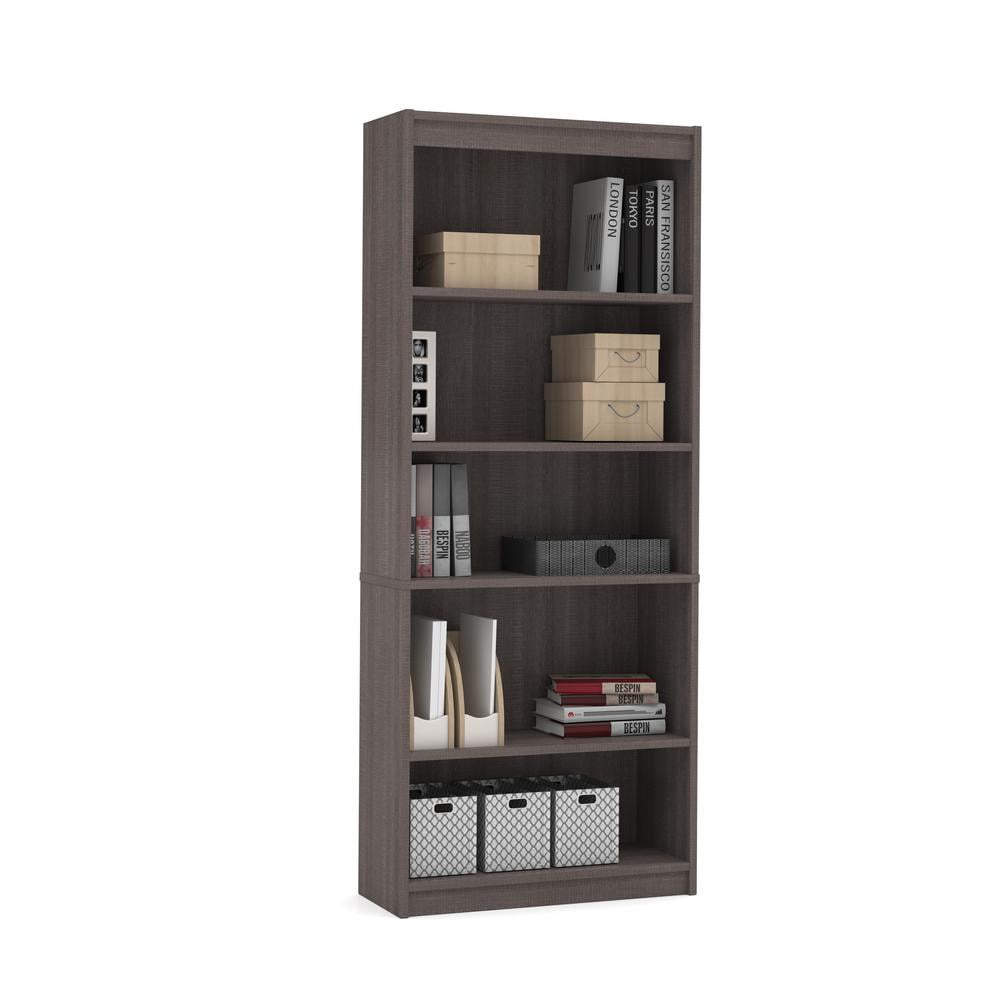 Transitional Bark Gray Adjustable 5-Shelf Bookcase