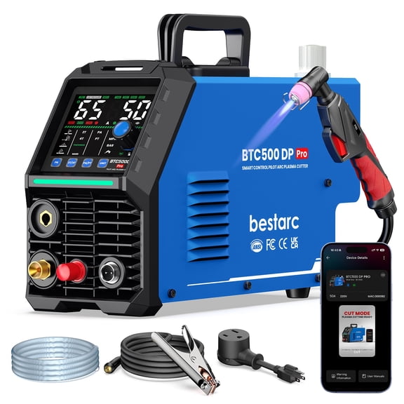 Bestarc 50A Plasma Cutter, APP Control, Breathing Light & Fault Code Display, Non-Touch Pilot Arc Plasma Cutter Machine 110/220V, 2/3" Max Cut, Rust Removal, 2T/4T, for Beginners Home DIY