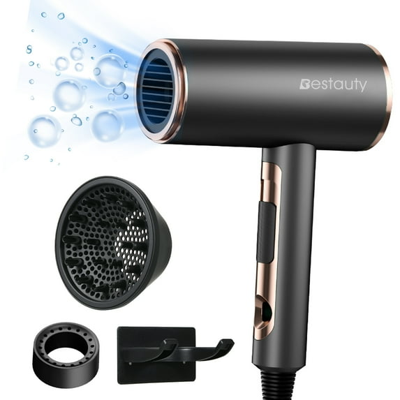 Bestauty Ionic Hair Dryer with Diffuser, Professional 1800W Portable Blow Dryer for Hair Powerful & Fast Hairdryer, Gold