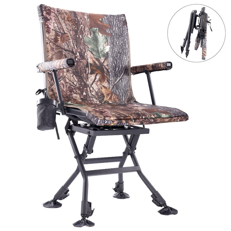 Bestchica 360 Degree Swivel Chairs for Blinds Folding Hunting Seat with Cup Holder in Mesh Black Camo