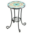 thumbnail image 1 of Bestco 14" Ceramic Side Table w Ceramic Top Shelf Metal Legs Outdoor Plant Stand Floral, 1 of 5
