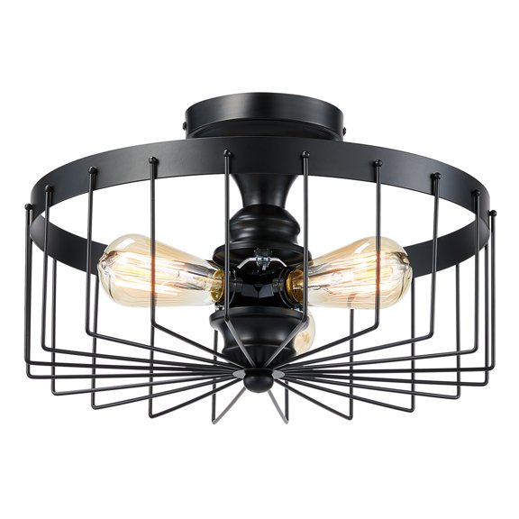 Bestco 15in Semi Flush Mount Ceiling Light for Retro Industrial Steampunk Room Decor