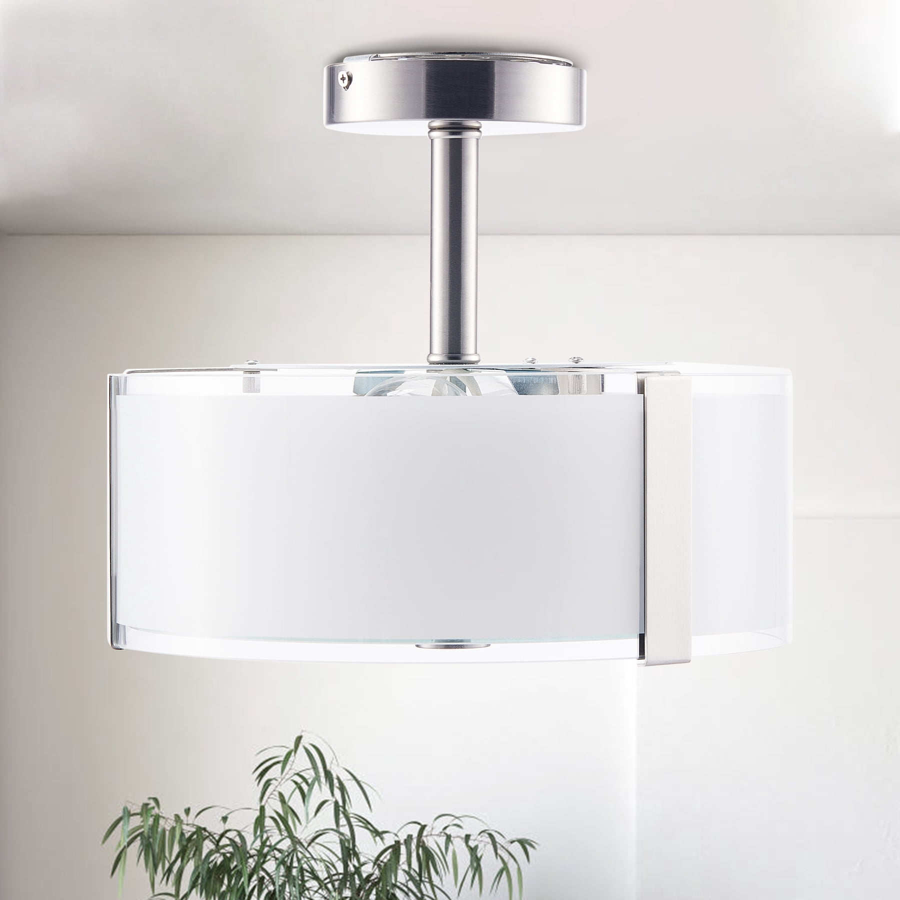 Bestco 2 Light Flush Mount Ceiling Light Fixture with Glass Lamp Shade, LED Bulbs Incl.