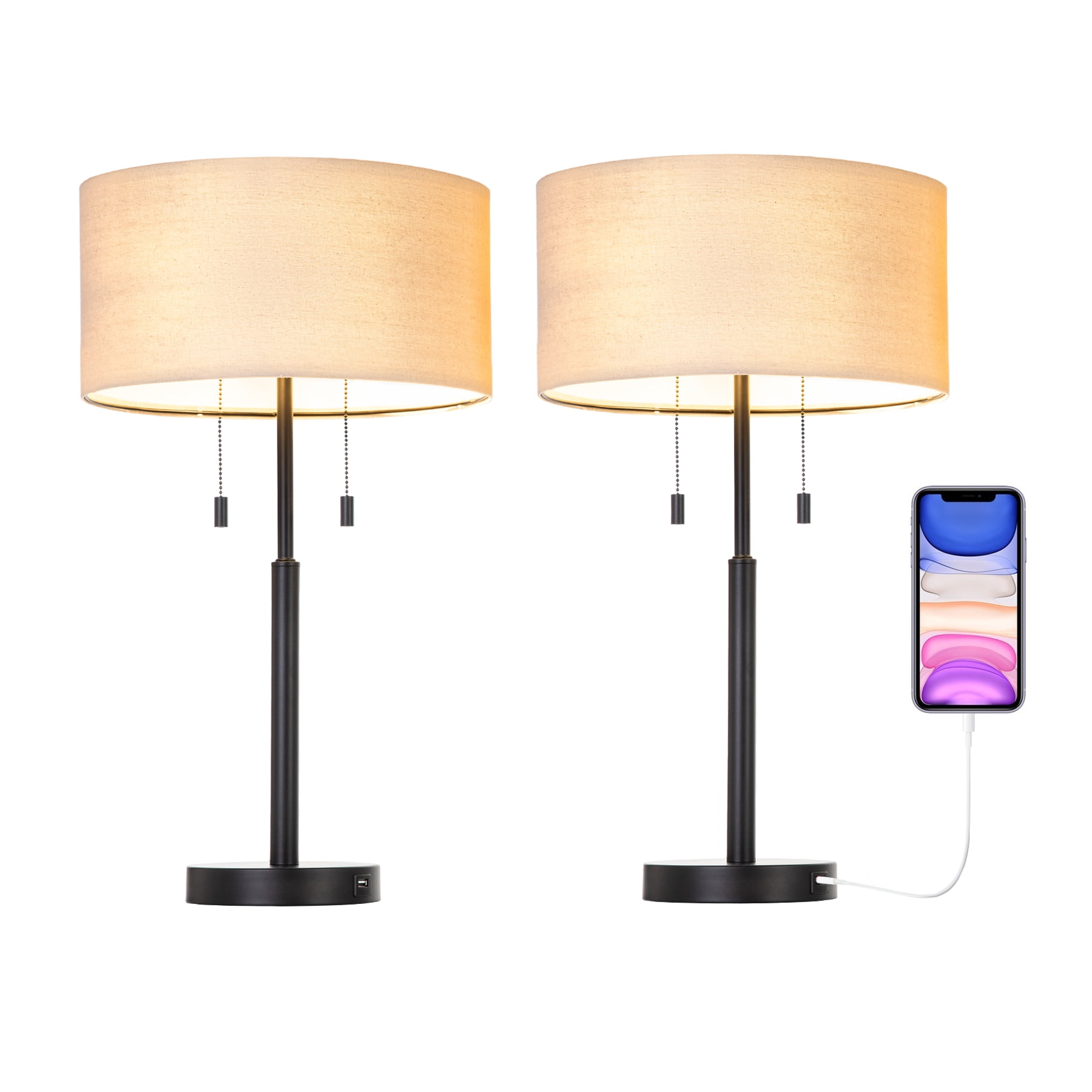 Bestco 24" Table Desk Lamps w USB Port & AC Outlet for Home Office Decor, Set of 2